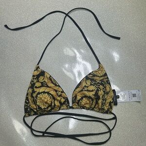 Versace Black Barocco Bikini Top